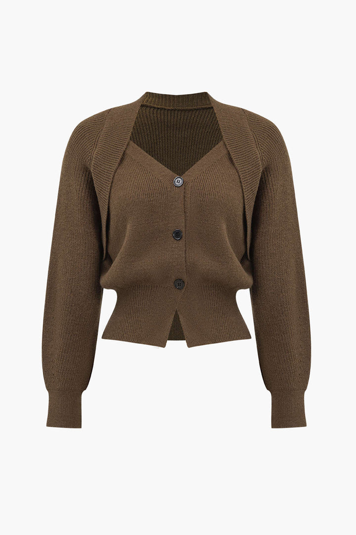 BB™ | Solid Knit Button V-neck Long Sleeve Cardigan