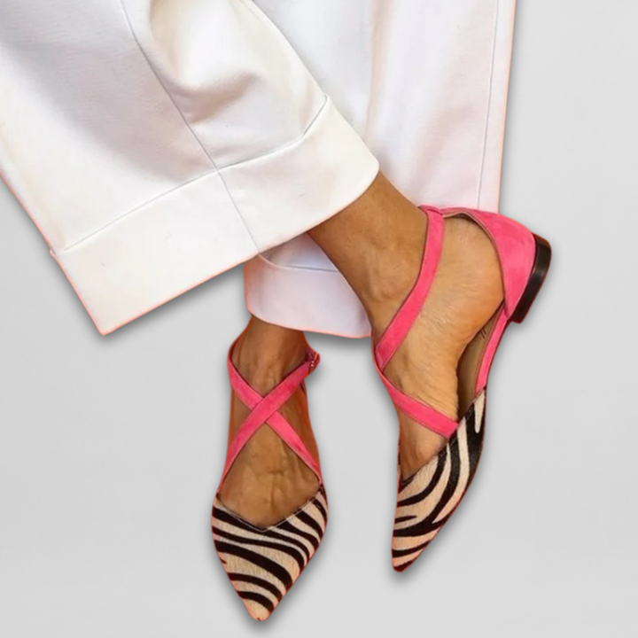 ZALINDRA – STRAPPY BALLERINAS WITH ZEBRA PRINT