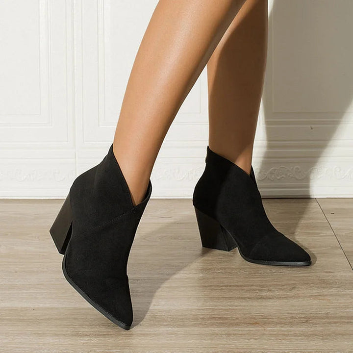 POINTED ANKLE BOOT WITH SUEDE EFFECT