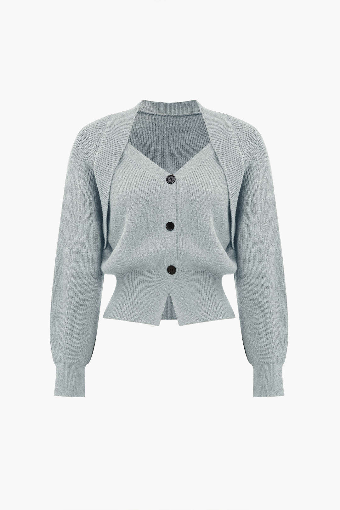 BB™ | Solid Knit Button V-neck Long Sleeve Cardigan