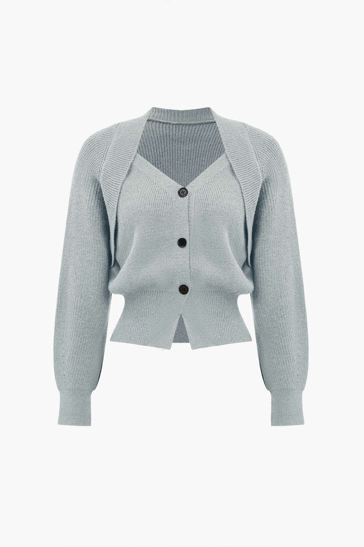 BB™ | Solid Knit Button V-neck Long Sleeve Cardigan