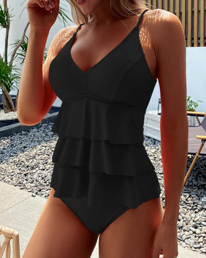 Lia - Plain Swimsuit with Stylish Ruffles
