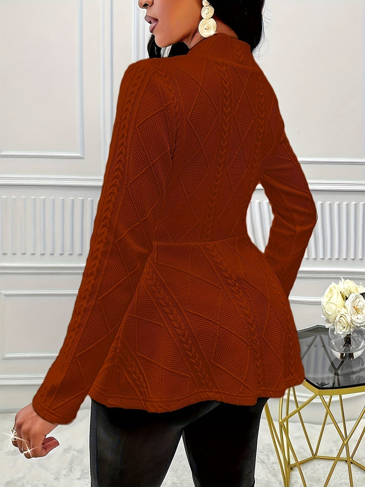 BB - Textured Blazer with Long Sleeves - Stylish Office Outfit Brown