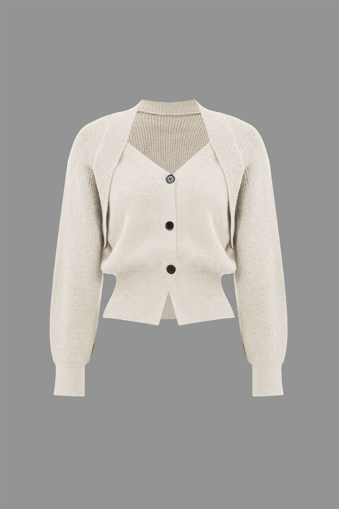 BB™ | Solid Knit Button V-neck Long Sleeve Cardigan