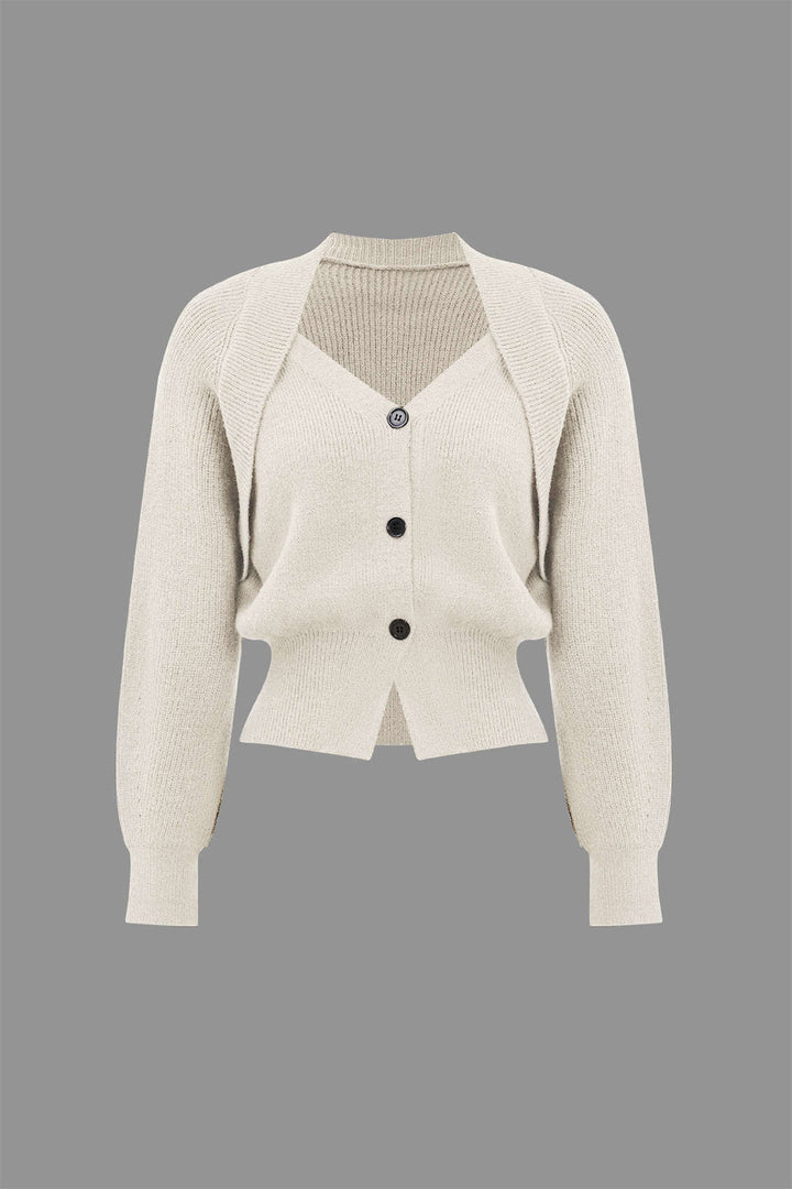 BB™ | Solid Knit Button V-neck Long Sleeve Cardigan