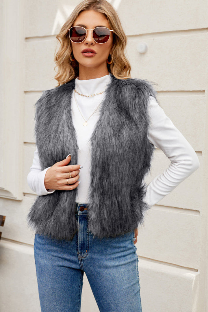 BB™ | Faux Fur Sleeveless Vest with Stand Collar