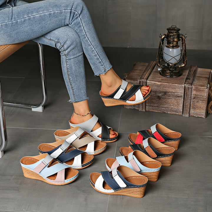 Marina Colourblock Wedge Slides - Comfortable Sandals