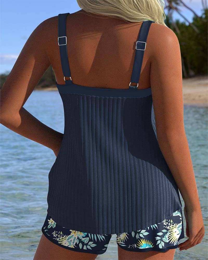 Laluna® | Striped Tankini with Two-Piece Beach Shorts
