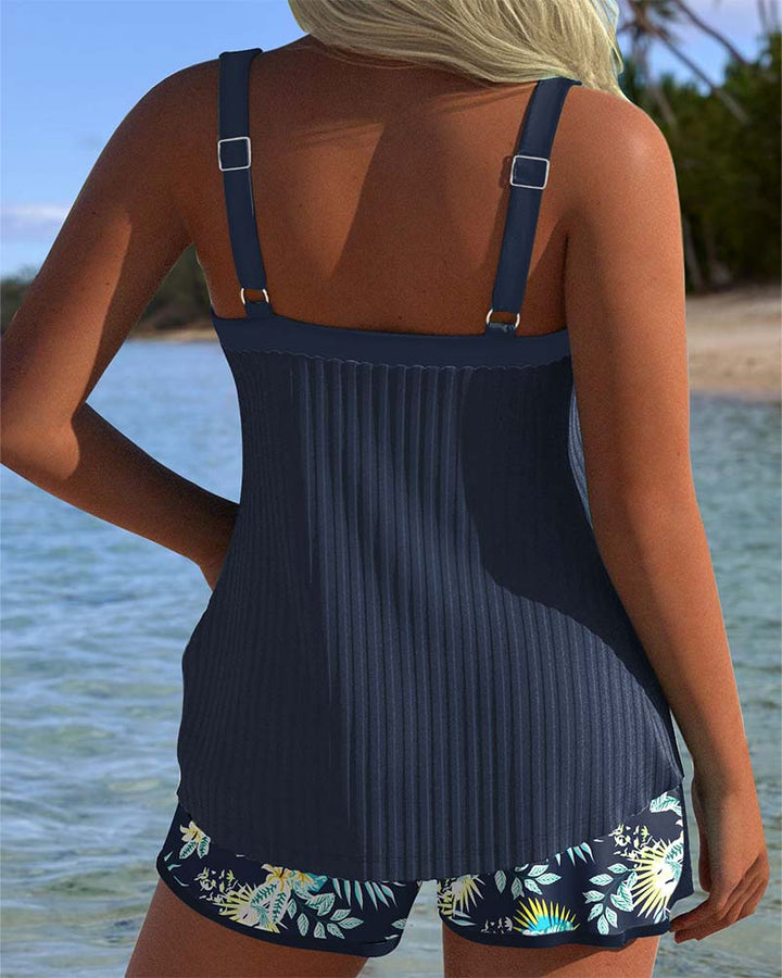 Laluna® | Striped Tankini with Two-Piece Beach Shorts