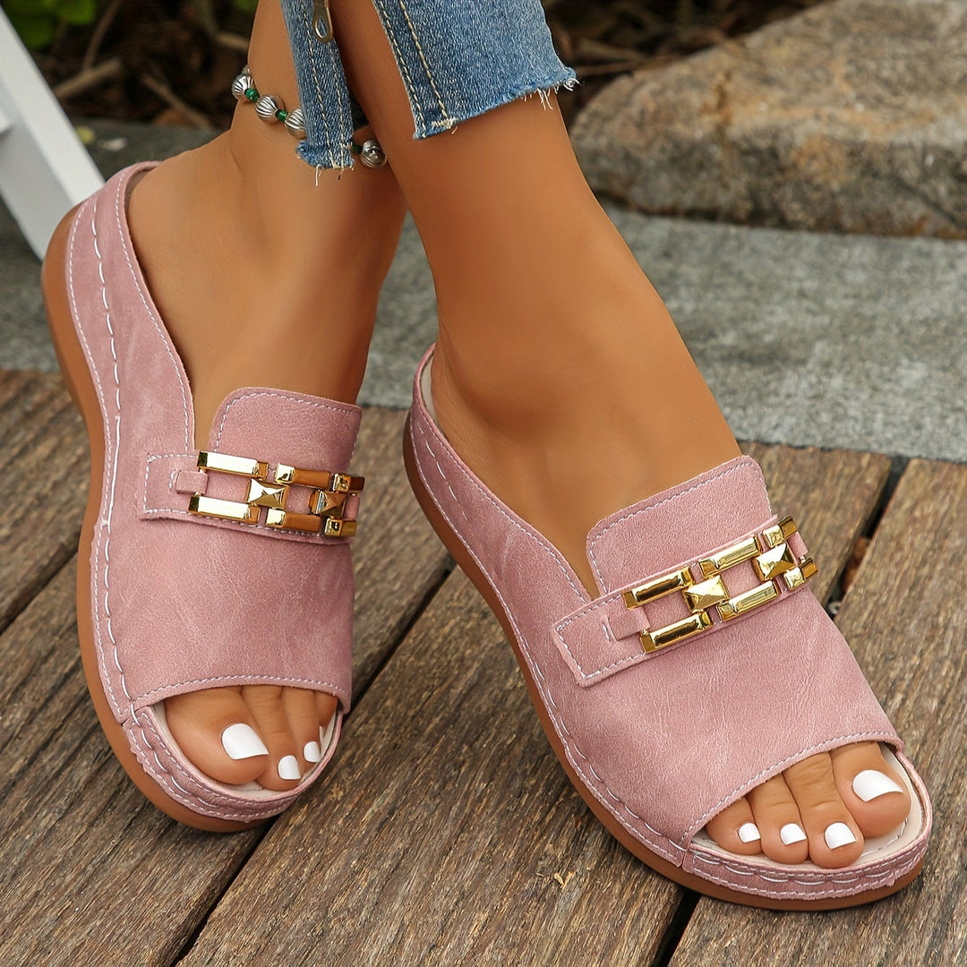 Romy - Gold-Link Slide Sandals