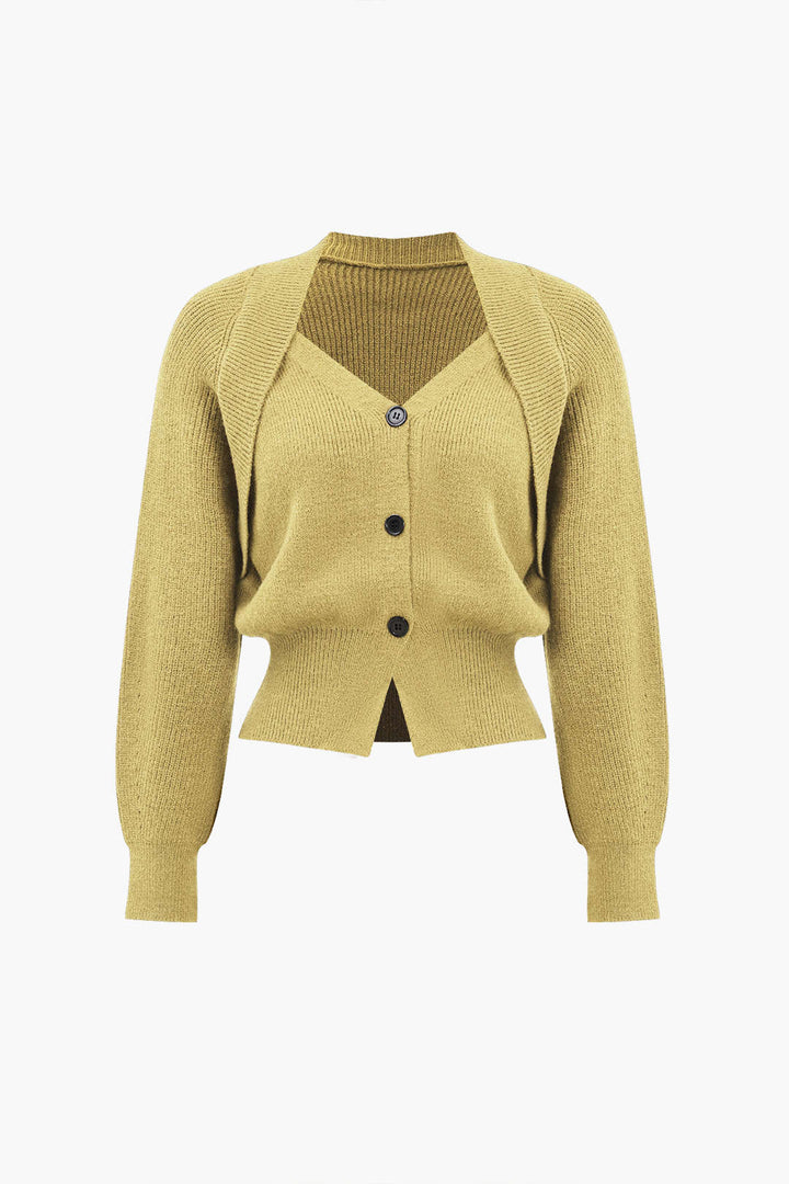 BB™ | Solid Knit Button V-neck Long Sleeve Cardigan